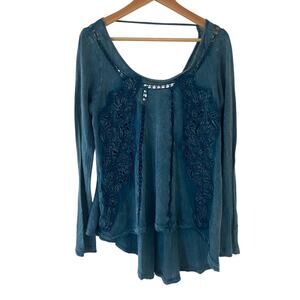Free People Y2K Whimsigoth Embroidered Lace Teal Long Sleeve XS/S Gently Used